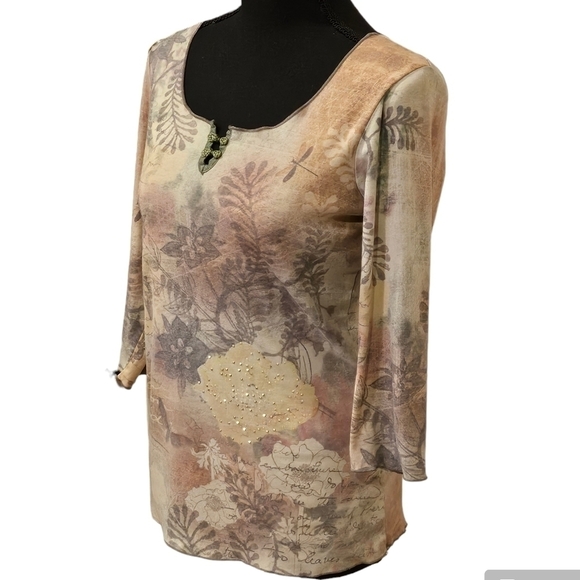 One WorldMulti Colored & Bling top Floral 50% Polyester 50% Cotton Size M - Picture 5 of 9